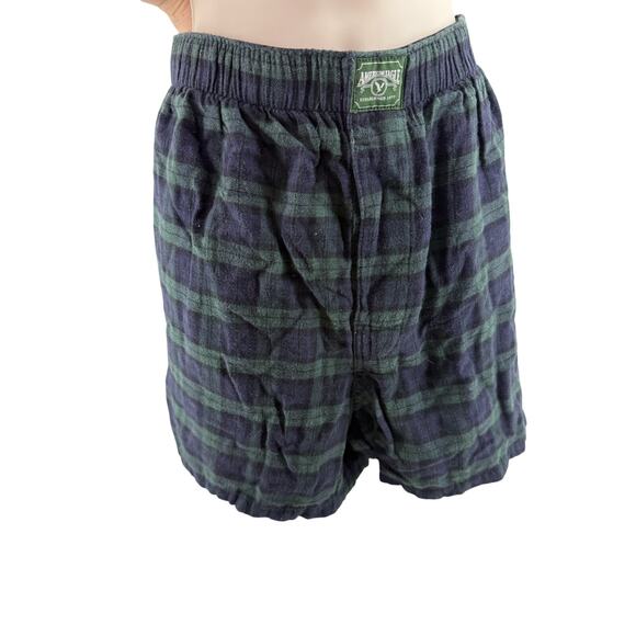 American Eagle Lounge Flannel Blue Green Plaid Boxer Shorts Xlarge - Picture 1 of 4